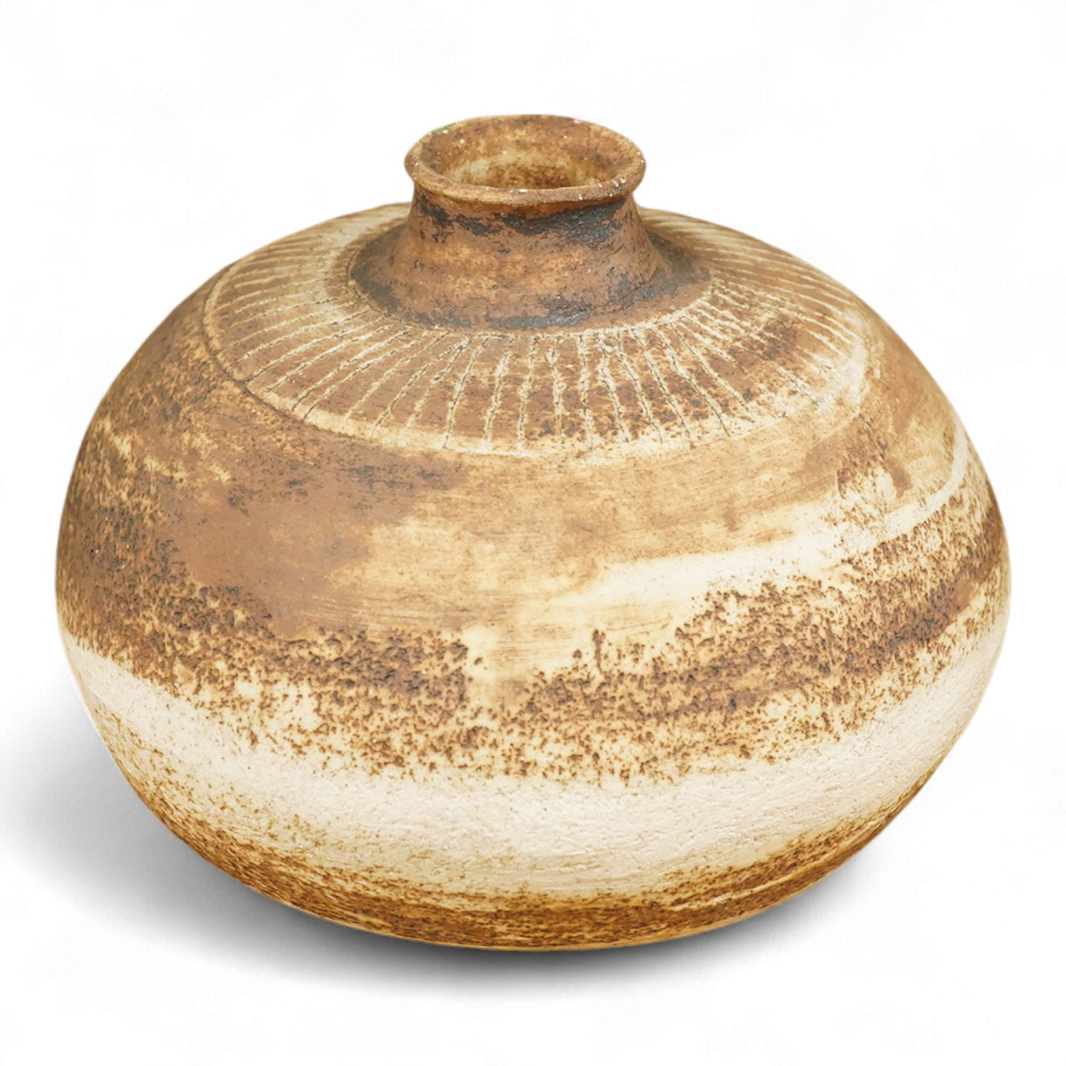 A studio pottery squat vase, with signature to base-14cm high